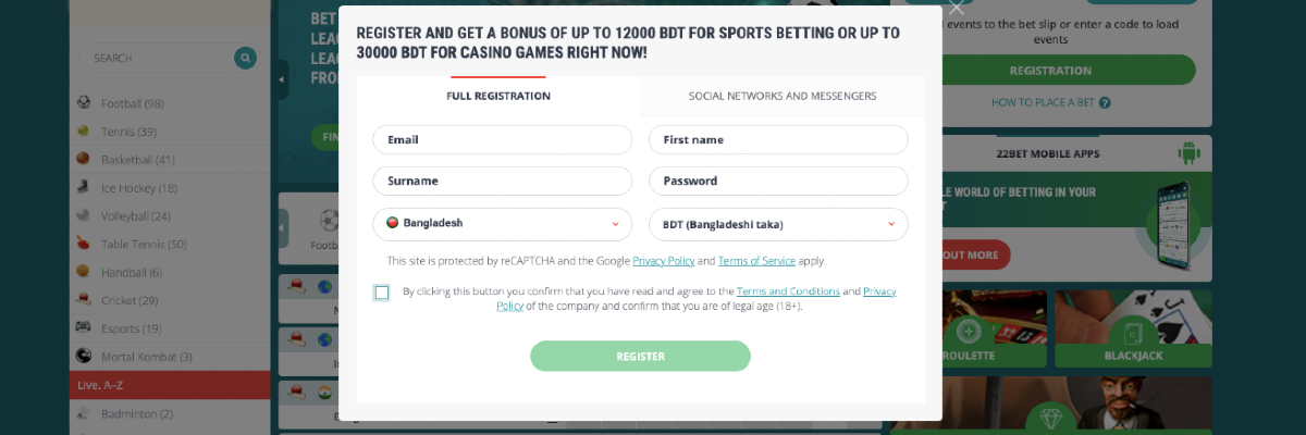 22bet login