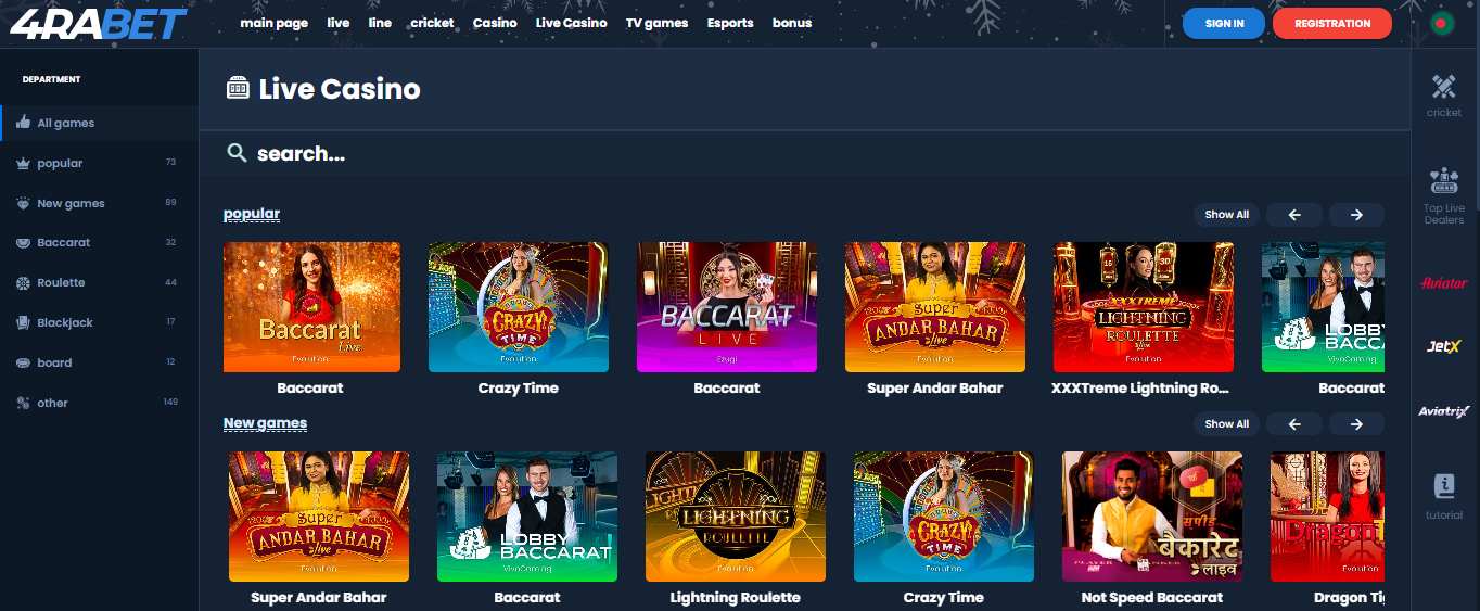 4raBet Live Casino en