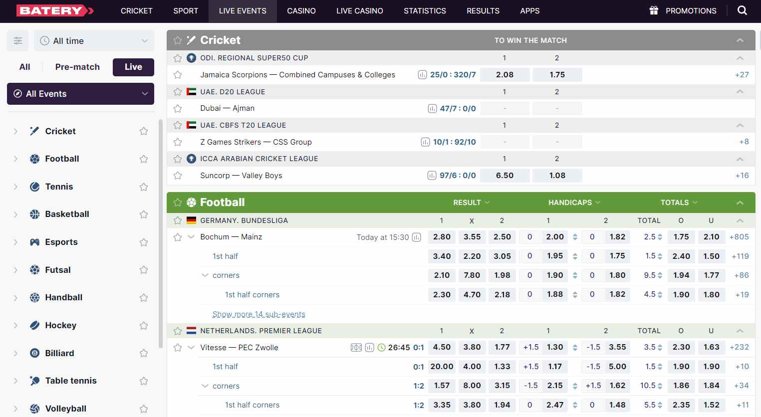 batery live betting