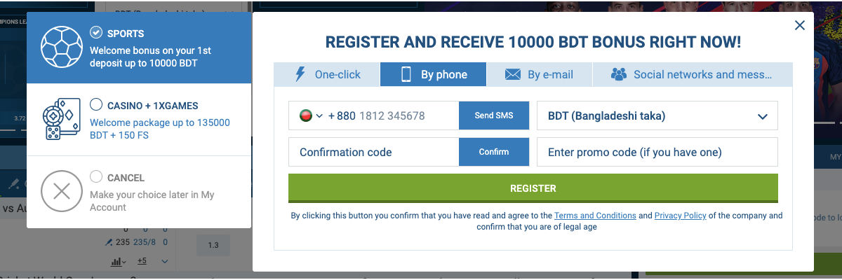 1xbet registration bangladesh